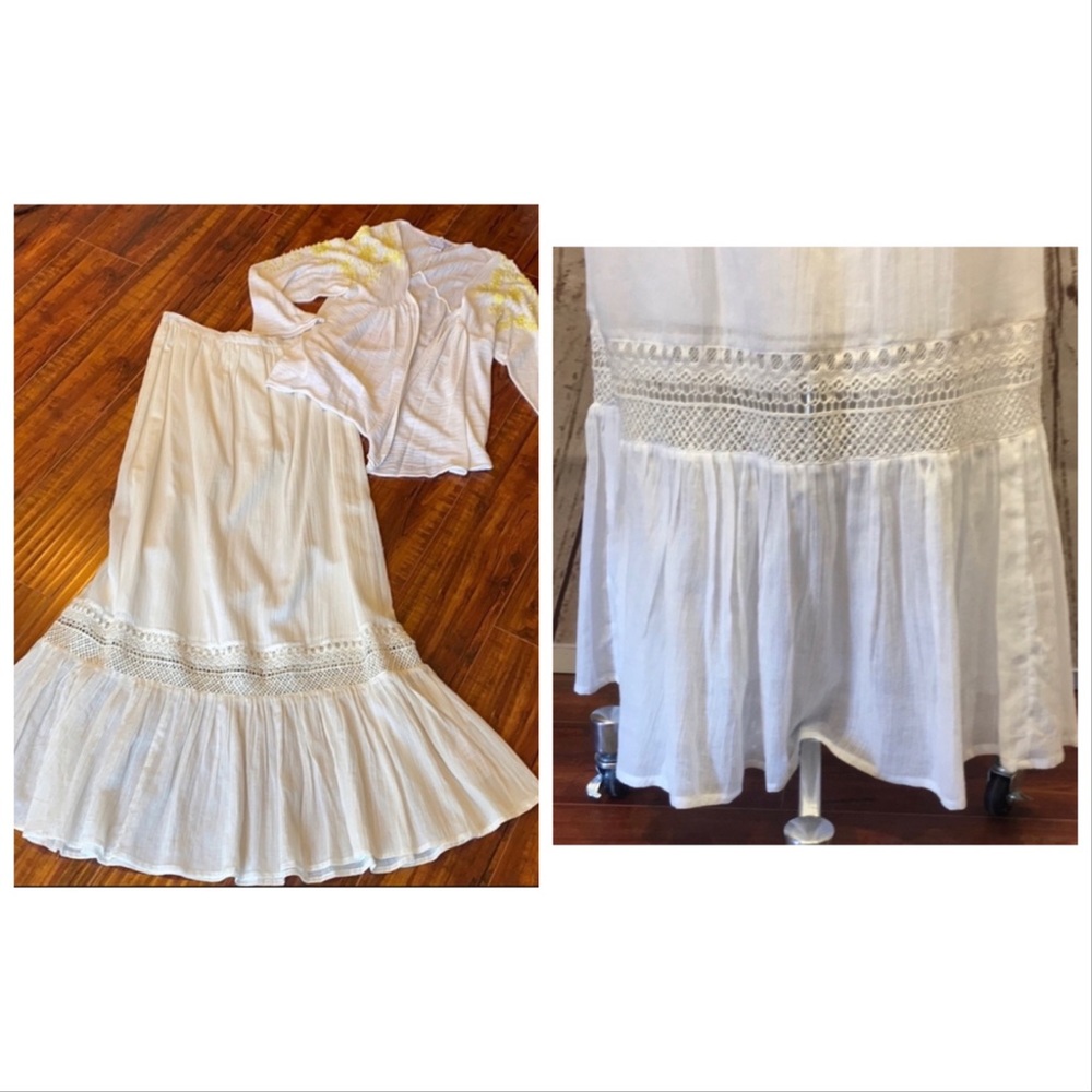 Christopher Sauvat Lined Maxi Skirt With Lace and Ruffle Detailing